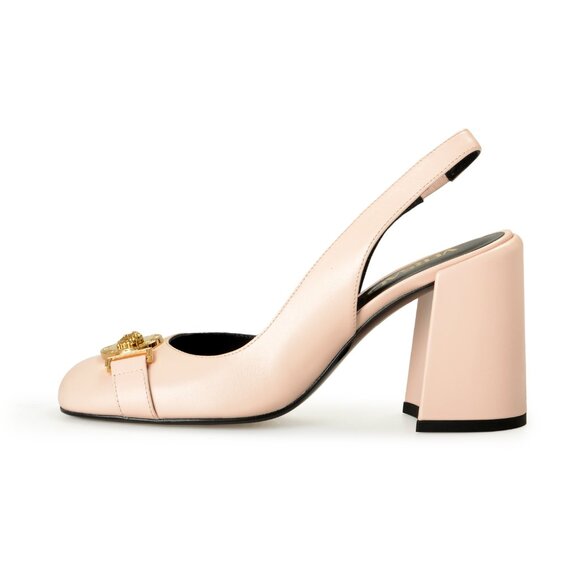 Versace Women's Soft Pink Leather Heeled Sling Back Sandals Shoes US 8 IT 38 - Picture 2 of 8